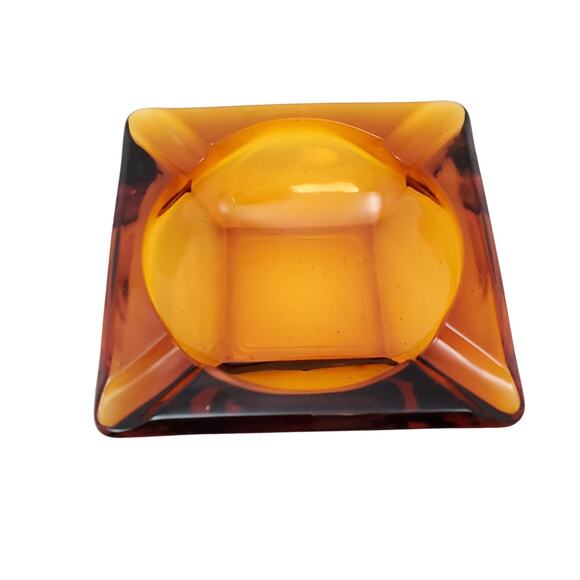Vtg Lot of 2 Amber Glass MCM Slotted Square 3" & 4.5" Ashtray Bundle Collectible - Picture 13 of 14